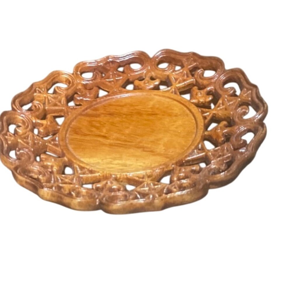 Handcrafted Wooden Decorative Plate With Intricate Star Design